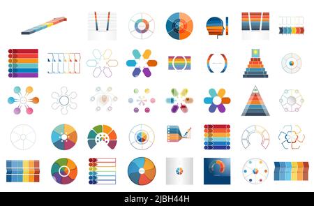 Mega Set von Infografiken.Vorlagen 6 Positionen für Textbereich können für Werbe-Workflow, Banner, Diagramm, Webdesign, Flächendiagramm verwendet werden. Stockfoto