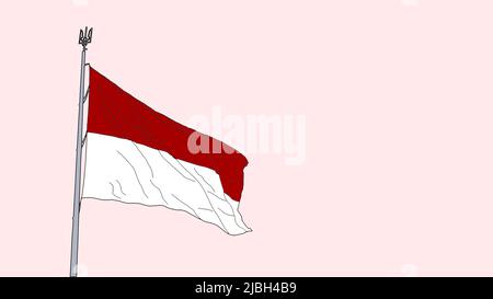 Indonesisches Flaggenstaatssymbol isoliert auf nationalem Hintergrund-Banner. Grußkarte Nationalfeiertag der Republik Indonesien. Abbildung Stockfoto