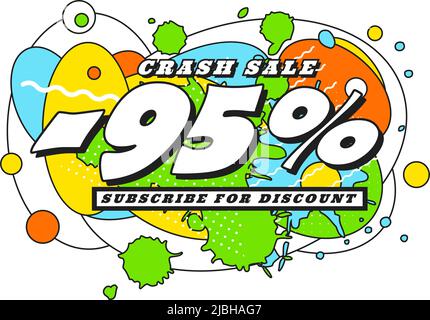 Crash-Sale-Banner mit Bauhaus- und Pop-Art, Zine-Kultur und memphis-Elementen Stock Vektor