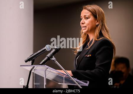 Ilham Kadri, CEO von Solvay, wurde während eines Besuchs im neuen Anwendungsentwicklungslabor von Solvay in Alpharetta, USA, während einer belgischen Wirtschaftsmission in den Vereinigten Staaten von Amerika am Sonntag, 05. Juni 2022 in Atlanta abgebildet. Eine Delegation mit der Prinzessin und verschiedenen Ministern wird Atlanta, New York und Boston vom 4.. Bis 12.. Juni besuchen. BELGA FOTO LAURIE DIEFFEMBACQ Stockfoto