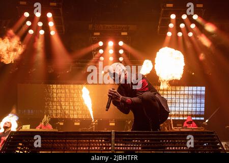 Moline, USA. 05.. Juni 2022. Corey Taylor von Slipknot während der Knotfest Roadshow am 5. Juni 2022 im Taxslayer Center in Moline, Illinois (Foto von Daniel DeSlover/Sipa USA) Quelle: SIPA USA/Alamy Live News Stockfoto