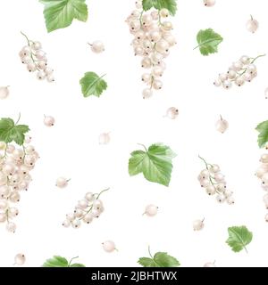 Muster mit weißen Johannisbeeren, Aquarell-Illustration Stockfoto