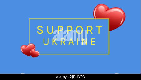 Bild der Unterstützung ukraine Text über Herzen Stockfoto