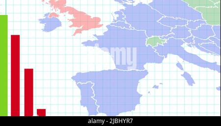Bild der Datenverarbeitung auf Weltkarte Stockfoto