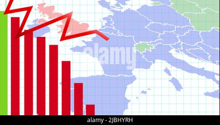 Bild der Datenverarbeitung auf Weltkarte Stockfoto