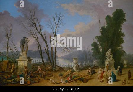 Hubert Robert (1733-1808). Französischer Maler. Le Tapis Vert, ca. 1775-1777. Öl auf Leinwand. Calouste Gulbenkian Museum. Lissabon, Portugal. Stockfoto