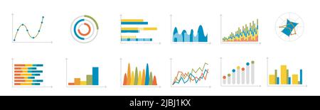 Finanzdiagramme, Informationsdatenstatistiken, Diagramme, Finanzinformationen, Marktdiagramme und Grafiken von Geschäftsdaten. Grafiken in Vektorgrafik Stock Vektor