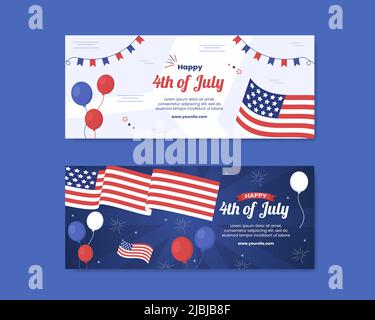 4.. Juli Happy Independence Day USA Horizontales Banner Social Media Template Vektor Cartoon Illustration Stock Vektor