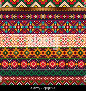 Mexikanisches Grenzmuster, ethnischer geometrischer nahtloser Hintergrund, Vektor-Tribal-Design. Mexiko Azteken, Maya oder afrikanischen und mexikanischen einheimischen Ornament oder Boho-Motiv Muster für Grenzen und Rahmen Stock Vektor