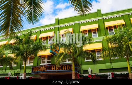 Das Old Arcade Theatre in der First Street, River District, Fort Myers, Florida, USA Stockfoto