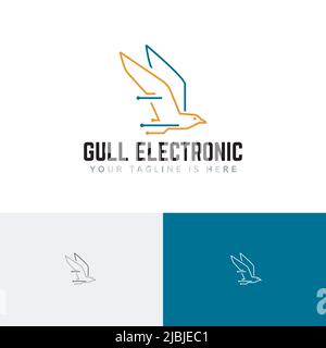 Electronic Circuit Seagull Bird Fly Computer Technology Line Logo Stock Vektor