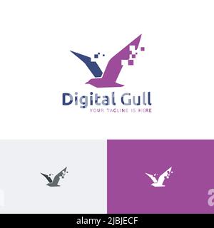 Digital Pixel Seagull Bird Flying Online Computer Technology Logo Stock Vektor