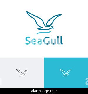 Seagull Bird Flying Sea Beach Bay Nature Monoline Logo Stock Vektor