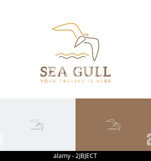 Seagull Bird Flying Sea Beach Bay Nature Line Logo Stock Vektor