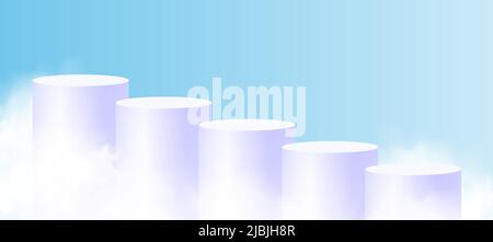 Himmel auf dem Podium. Minimalistischer Hintergrund mit weißen Podien in den Wolken. 3D realistische Sockel Produkt für Produktdemonstration und Himmel Wolken Stock Vektor