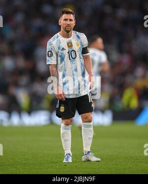 01 Jun 2022 - Italien gegen Argentinien - Finalissima 2022 Lionel Messi während des Spiels gegen Italien im Wembley-Stadion. Bild: Mark Pain / Alamy Stockfoto