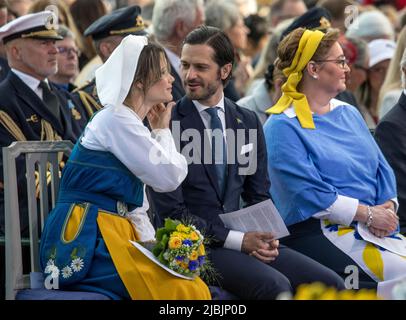 Prinz Carl Philip, Prinzessin Sofia, die am 6. Juni 2022 an der Schwedischen Nationalfeiertag in Stockholm, Schweden, teilnahm. Foto von Peter Grannby/Stella Pictures/ABACAPRESS.COM Stockfoto