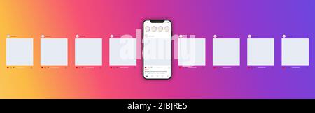 Instagram Karussell Post-Schnittstelle, Vektor-Mockup-Vorlage, Stock Vektor