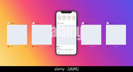 Instagram Karussell Post-Schnittstelle, Vektor-Mockup-Vorlage, Stock Vektor