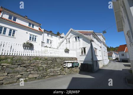 Traditionelle Häuser, Nordenden Straße, Dorf Sand, Bezirk Rogaland, Norwegen Stockfoto