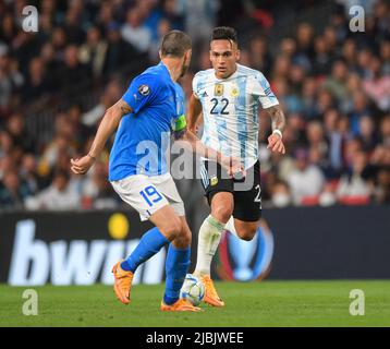 01 Jun 2022 - Italien gegen Argentinien - Finalissima 2022 - Wembley-Stadion der argentinische Lautaro Martinez während des Spiels gegen Italien im Wembley-Stadion. Stockfoto