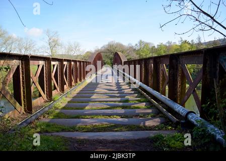 Die verlasste Brücke über den Fluss Wye bei Monmouth für den ehemaligen Monmouth Troy nach Ross mit der Wye Railway Stockfoto