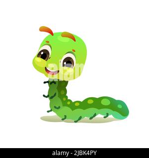 Caterpillar in guter Laune. Wildlife Objekt. Kleines witziges Insekt. Cute Cartoon-Stil. Isoliert auf weißem Hintergrund. Vektor. Stock Vektor