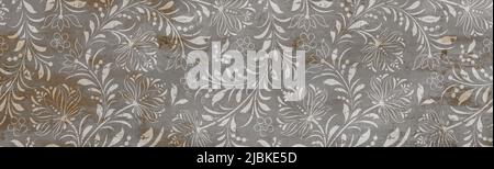 Alte Blumen Blattmuster mit Zement Textur Hintergrund Stockfoto