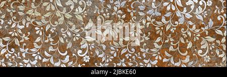 Alte Blumen Blattmuster mit Zement Textur Hintergrund Stockfoto