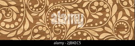 Braunes Ornamentmuster mit Marmorstruktur Hintergrund, Vintage Retro Kachel Stockfoto