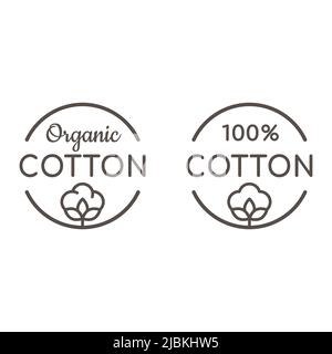 Vektoretikett aus organischer Baumwolle. Abzeichen aus Stoff- und Textilmaterial. Stock Vektor