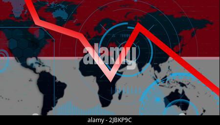 Bild der Datenverarbeitung auf Weltkarte Stockfoto