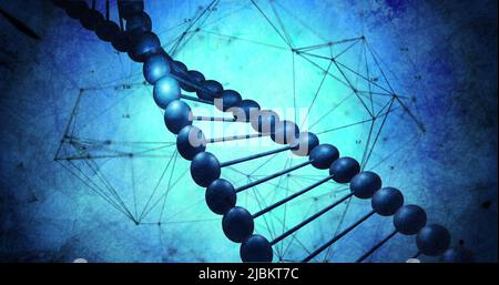 Abbildung des dna-Strangpver-Netzwerks von Verbindungen auf blauem Hintergrund Stockfoto