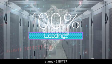 Abbildung des Sicherheitsschilds und der Datenverarbeitung und -Verarbeitung über Computerserver Stockfoto