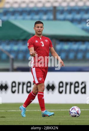 Serravalle, Italien, 5.. Juni 2022. Jean Borg aus Malta während des Spiels der UEFA Nations League im San Marino Stadium, Serravalle. Bildnachweis sollte lauten: Jonathan Moscrop / Sportimage Stockfoto