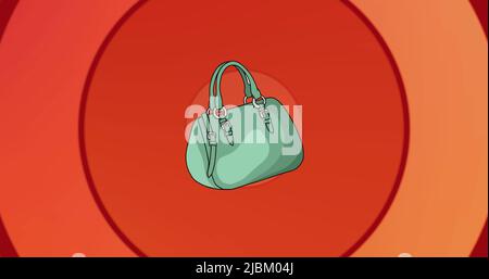 Bild der blauen Handtasche über orangefarbenen und roten Kreisen Stockfoto