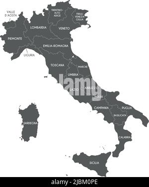 Vektorkarte von Italien mit Regionen und Verwaltungseinheiten. Editierbare und klar beschriftete Ebenen. Stock Vektor
