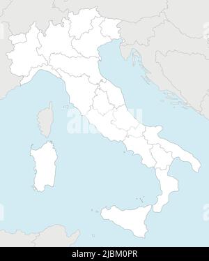 Vektor leere Karte von Italien mit Regionen und Verwaltungseinheiten, und Nachbarländer und Territorien. Editierbare und klar beschriftete Ebenen. Stock Vektor