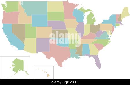 Vektor leere Karte der USA mit Staaten und Verwaltungsabteilungen. Editierbare und klar beschriftete Ebenen. Stock Vektor