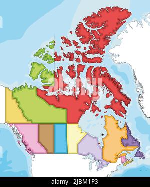 Vektor illustrierte leere Karte von Kanada mit Provinzen und Territorien und Verwaltungsdivisionen, und Nachbarländern und Territorien. Editab Stock Vektor