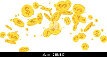 3D flache Cartoon goldene Münzen Explosion. Fliegendes Geld. Stock Vektor