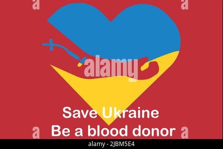 Konzepte der Blutspende.Blutspende in der Ukraine.Hand in Herz. Stock Vektor