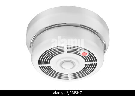Feuer- und Flammenmelder, 3D Rendering isoliert auf weißem Hintergrund Stockfoto
