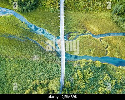 Der Panoramablick auf das zelenci Reservat in Slowenien Stockfoto