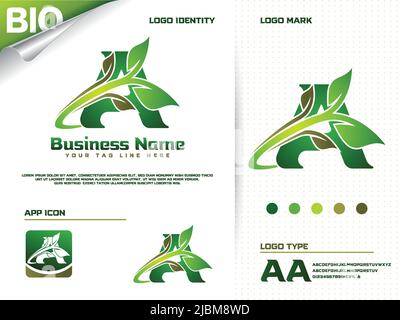 Anfangsbuchstabe A mit Grünblatt-Logo-Designvektor Stock Vektor