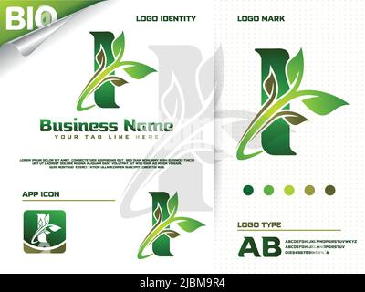 Anfangsbuchstabe I mit Grünblatt-Logo-Designvektor Stock Vektor