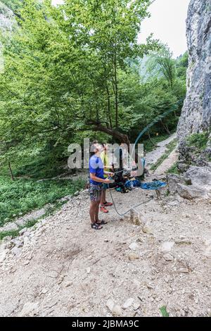 Italien Venetien Monte Grappa - Valle Santa Felicita - Klettern - Pilastro della Felicità - Via 'Gio' Stockfoto