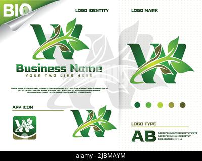 Anfangsbuchstabe W mit Grünblatt-Logo-Design-VektorAnfangsbuchstabe W mit Grünblatt-Logo-Design-Vektor Stock Vektor