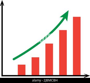 Balkendiagramm mit einem wachsenden Pfeil auf einem Aktienmarkt- oder Geschäftspfeil Stock Vektor