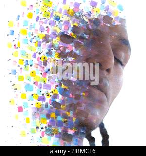 Paintographie. Bunte Malerei kombiniert mit einem Porträt Stockfoto
